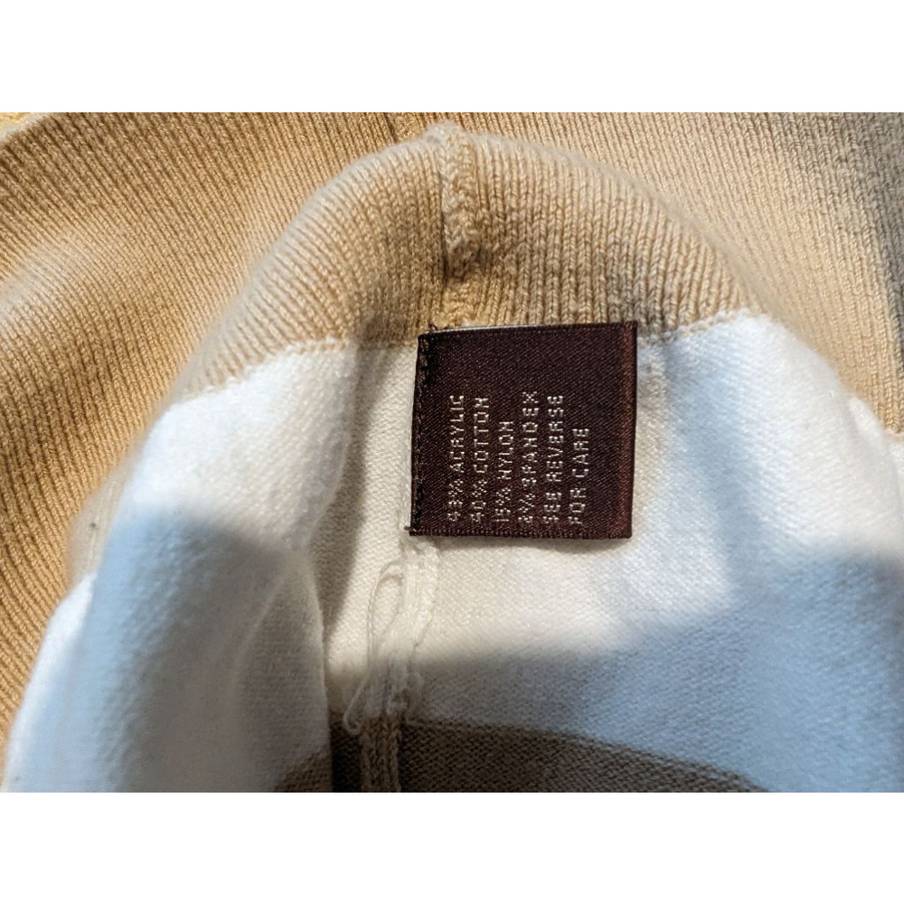 Women's 525 America Striped V-Neck Sweater - Tan and White - Size M - Picture 10 of 10